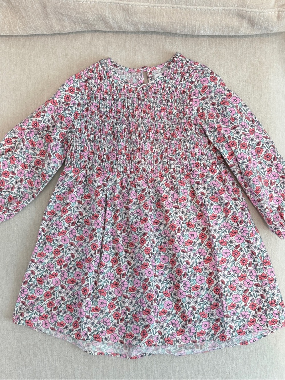 ZARA Pink Floral Smocked Long Sleeve Dress